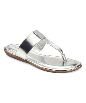 Aerosoles Silver Metallic Catty T-Strap Sandals