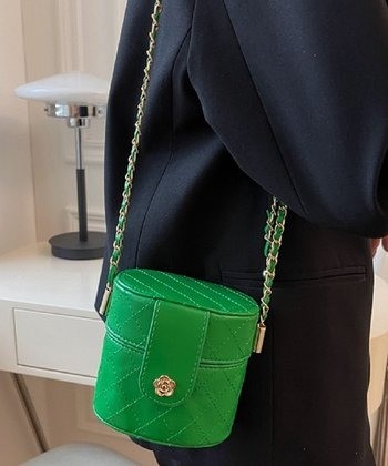 KEYON Green Diamond-Stitch Bucket Bag