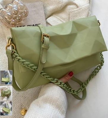 KEYON Green Argyle-Chain Satchel