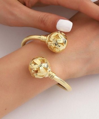 YUSHI Gold-Tone Beaded open cuff Bracelet