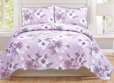 Glory Home Lavender & Silver Floral Lana Reversible Quilt Set - King