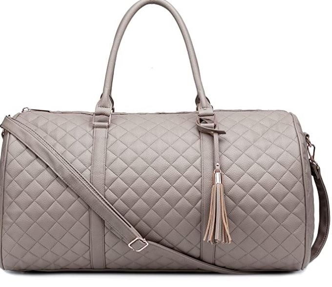 Lovely quilted leather Weekender Travel Duffel Bag - Tan