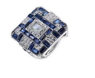 Street Region Blue Crystal & Cubic Zirconia square Block  Ring - Size 9