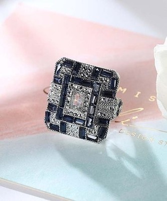 Street Region Blue Crystal & Cubic Zirconia square Block  Ring - Size 9