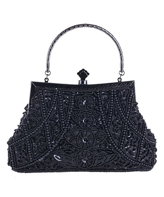 Ella & Elly Black Crystal Embroidered Clutch