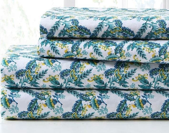 Casual Chic 4pc White & Blue Lorna Sheet Set - Full