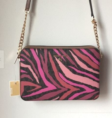 Michael Kors Jet Set  Charm Brown Multi Zebra Crossbody