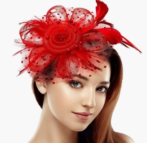 BNIKSOK Fascinator Tea Party Hat - Red
