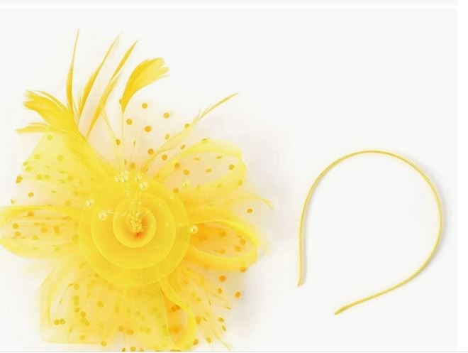 Kentucky Derby Cocktail Flower Mesh Hat - Yellow
