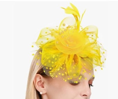 Kentucky Derby Cocktail Flower Mesh Hat - Yellow