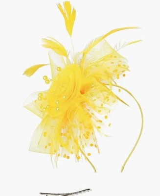Kentucky Derby Cocktail Flower Mesh Hat - Yellow