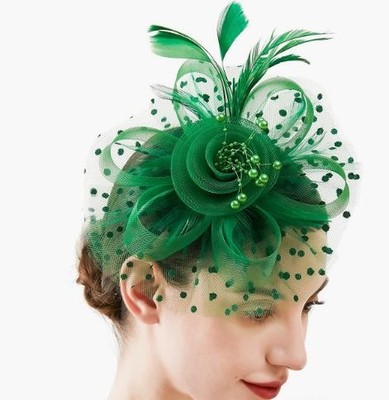 Kentucky Derby Cocktail Flower Mesh Hat - Green