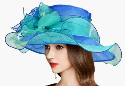 Kentucky Derby Cloche Fascinator Hat - Blue & Green