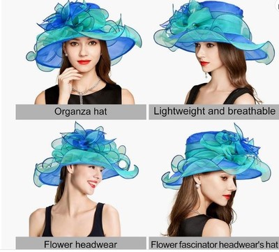 Kentucky Derby Cloche Fascinator Hat - Blue & Green