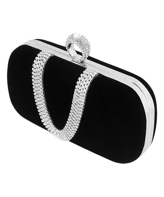 JellyYoo Black Rhinestone-Embellished Clutch