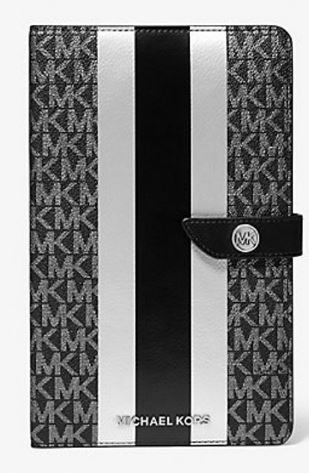 Michael Kors Medium Metallic Logo Stripe Notebook - Black/Silver