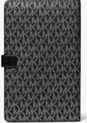 Michael Kors Medium Metallic Logo Stripe Notebook - Black/Silver