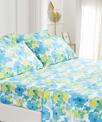 American Home Blue & Green floral Microfiber Sheet Set