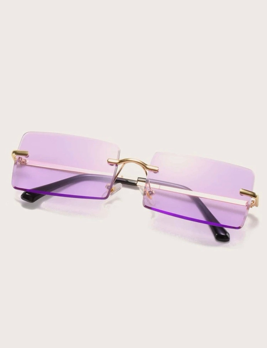 Tinted Lens Rimless Fashion Glasses - Purple