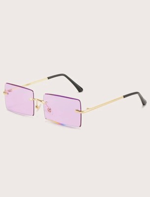 Tinted Lens Rimless Fashion Glasses - Purple