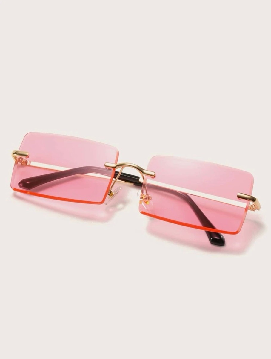 Tinted Lens Rimless Fashion Glasses - Pink