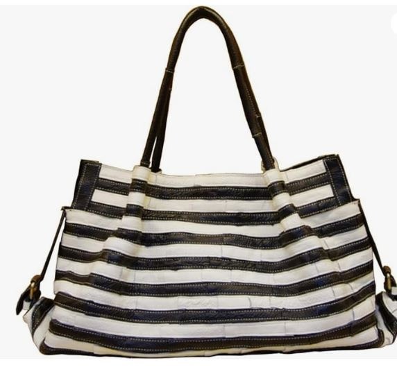 Caerlif Boston Large Tote Leather Handbag - White & Black