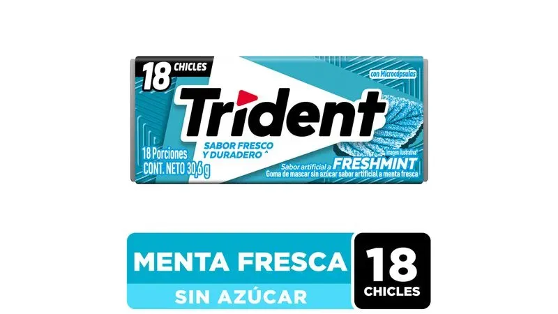Chicle Trident Sin Azúcar Sabor FRESHMINT 18 Uds - 30.6g
