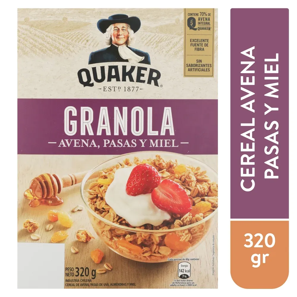 GRANOLA AVENA,PASAS Y MIEL QUAKER 320G