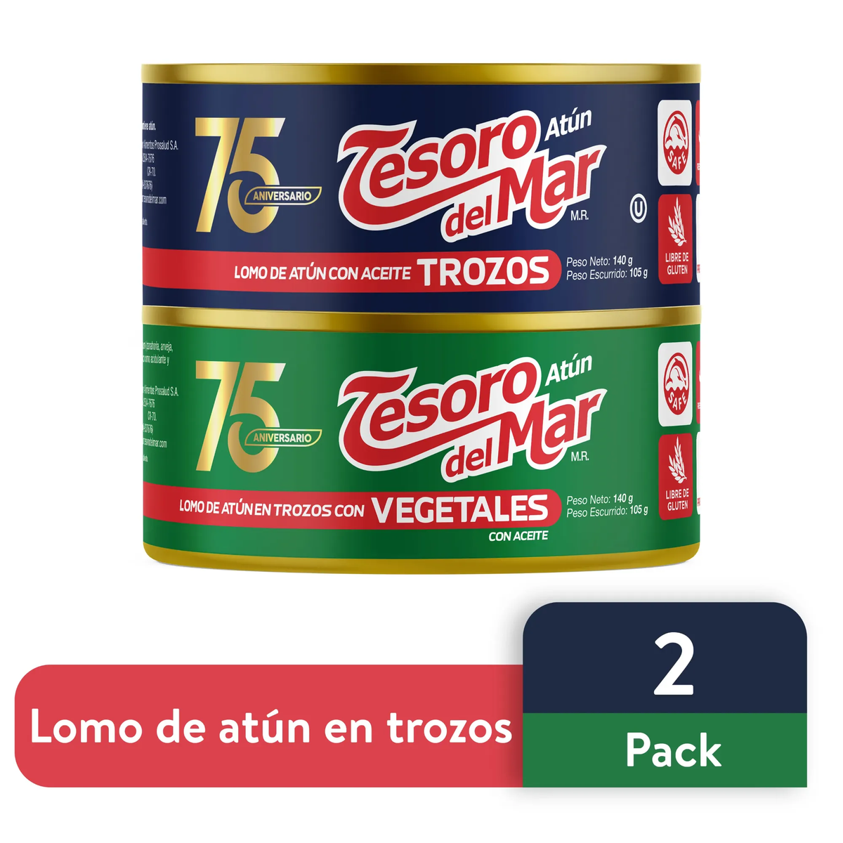 2 Pack Atún Trozos 140g mas Vegetales 140g