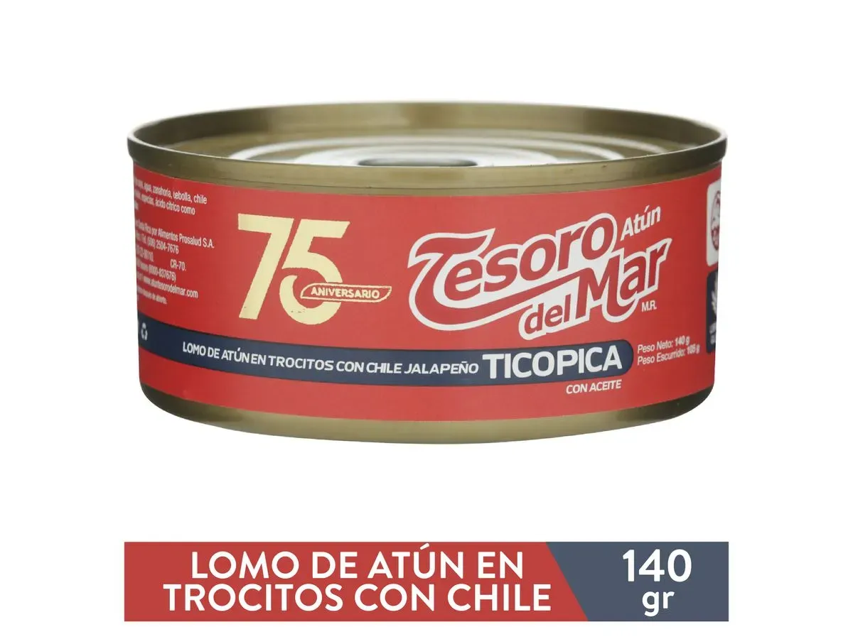 Atún Tesoro del Mar trocitos en aceite tico pica - 140 g