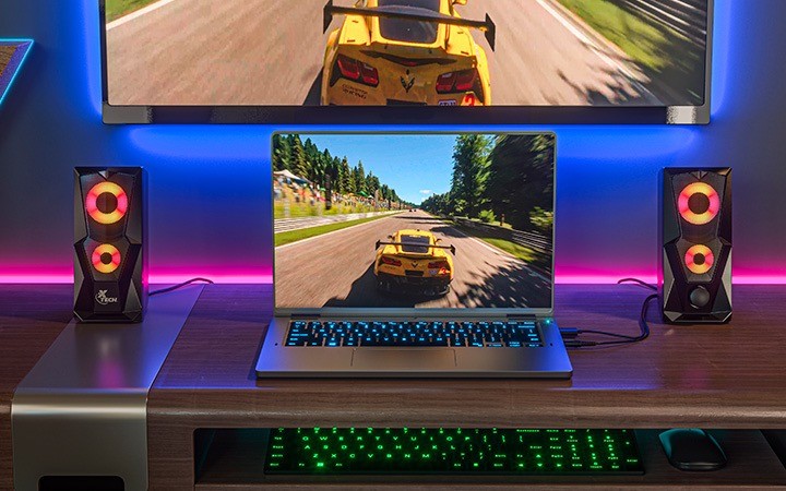 Xtech - Speakers - 2.0-channel (BLACK, GAMING WITH LED LIGHT)