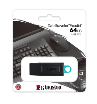 Kingston DataTraveler Exodia - USB flash drive - 64 GB Kingston USB 3.2 Gen 1 black with teal