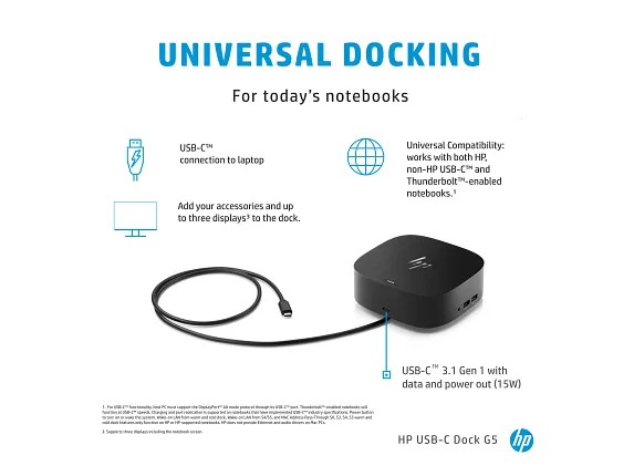 HP USB-C Dock G5 - Docking station - USB-C HP 1GbE 100 Watt