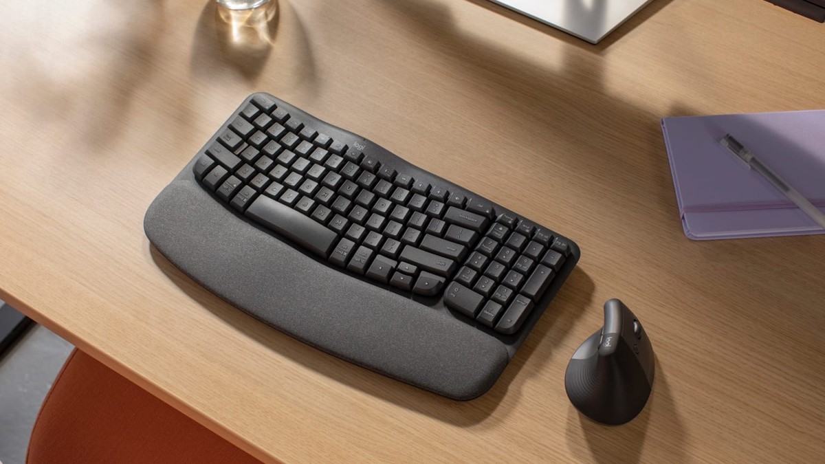 Logitech Ergo Series Wave Keys Wireless Ergonomic Keyboard with Cushioned Palm Rest, Graphite - Keyboard - with cushioned palm rest