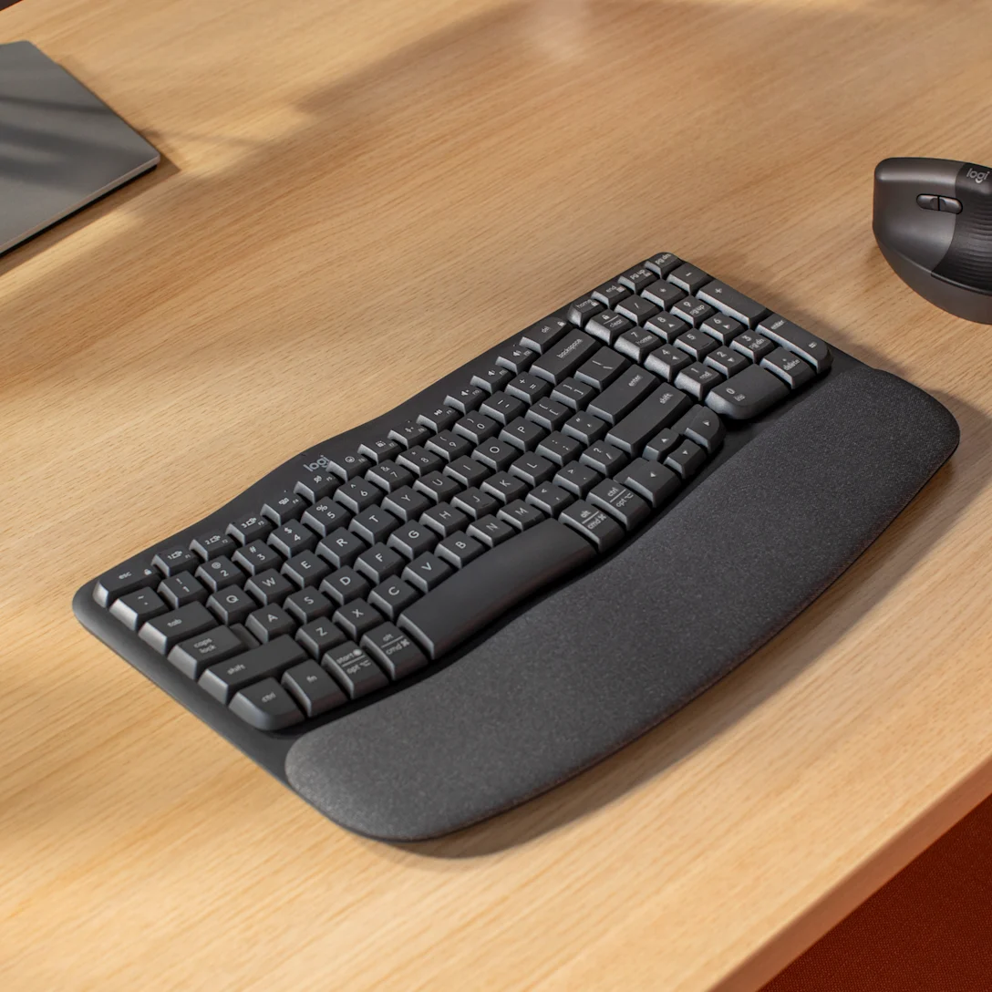 Logitech Ergo Series Wave Keys Wireless Ergonomic Keyboard with Cushioned Palm Rest, Graphite - Keyboard - with cushioned palm rest