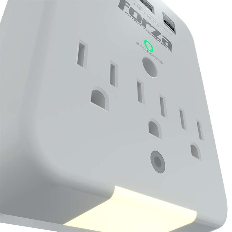 Forza FWT-331USBC - Surge protector (wall mountable) - AC 125 V Forza 1875 Watt output connectors: 3 white
