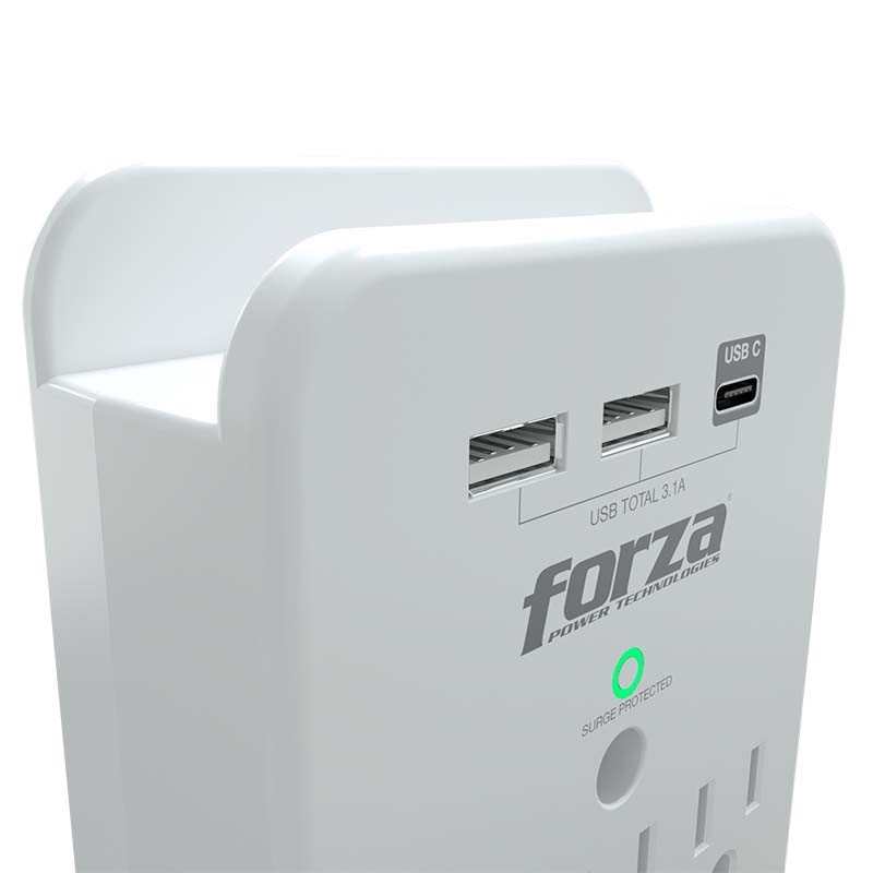 Forza FWT-331USBC - Surge protector (wall mountable) - AC 125 V Forza 1875 Watt output connectors: 3 white