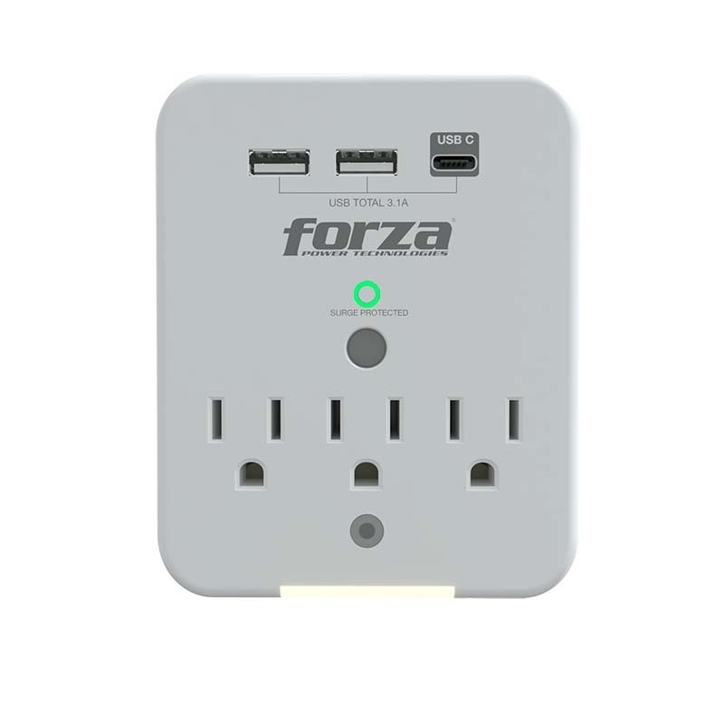 Forza FWT-331USBC - Surge protector (wall mountable) - AC 125 V Forza 1875 Watt output connectors: 3 white