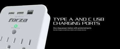 Forza FWT-331USBC - Surge protector (wall mountable) - AC 125 V Forza 1875 Watt output connectors: 3 white