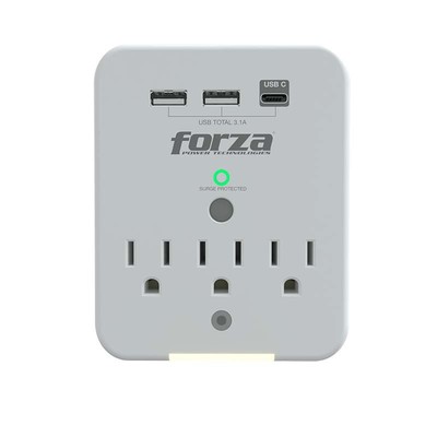 Forza FWT-331USBC - Surge protector (wall mountable) - AC 125 V Forza 1875 Watt output connectors: 3 white