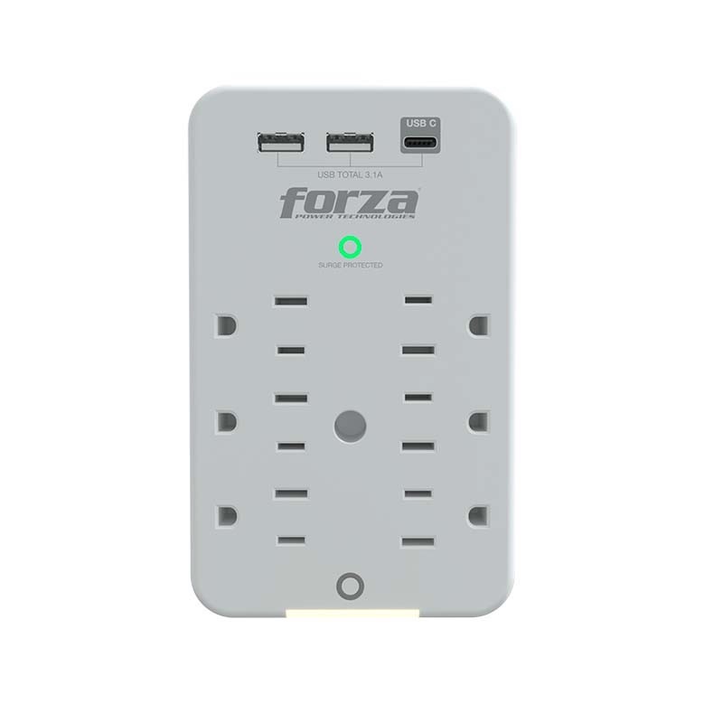 Forza FWT-631USBC - Surge protector (wall mountable) - AC 125 V Forza 1875 Watt output connectors: 6 white