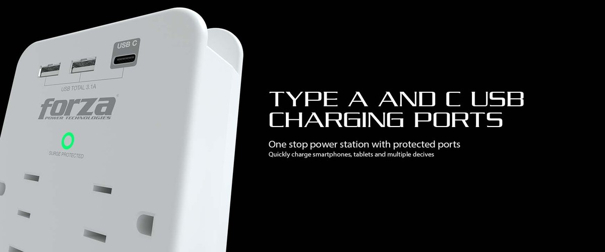 Forza FWT-631USBC - Surge protector (wall mountable) - AC 125 V Forza 1875 Watt output connectors: 6 white