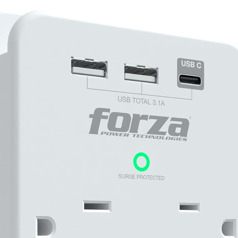 Forza FWT-631USBC - Surge protector (wall mountable) - AC 125 V Forza 1875 Watt output connectors: 6 white