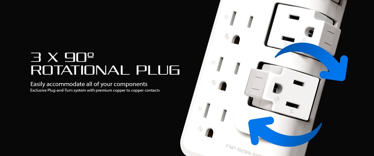 Forza - Surge protector - AC 110/220 V Forza 8 Outlets 3-ROT 2USB-A/1C 6FT