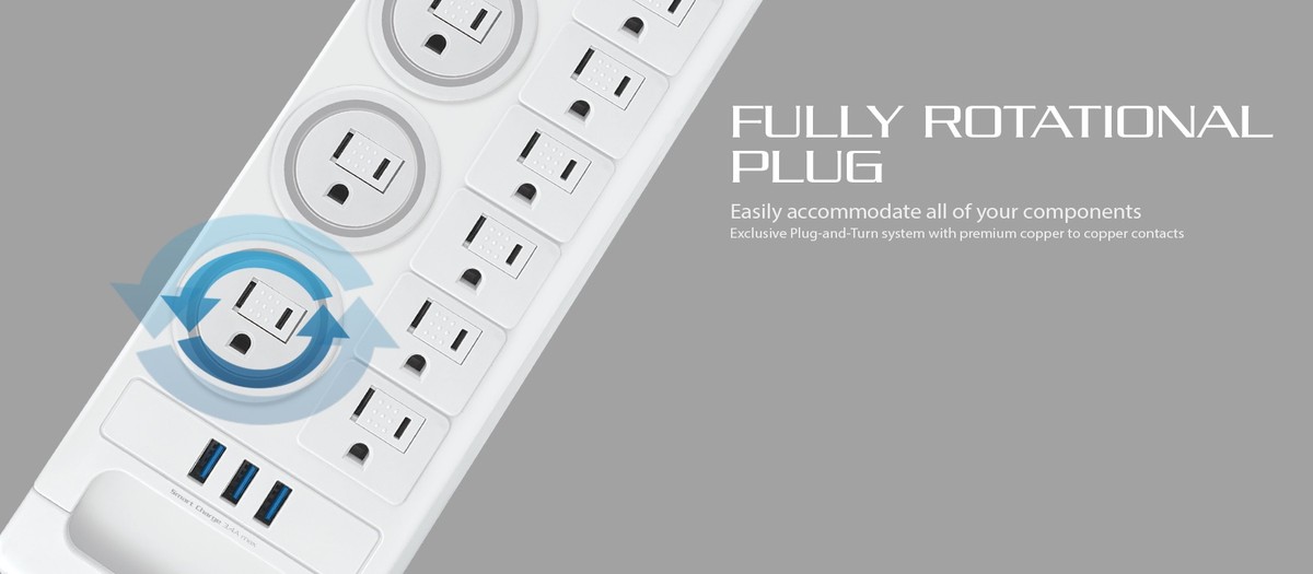 Forza - Surge protector - AC 110/220 V Forza 11 Outlets NEMA 3USB 5ft WH