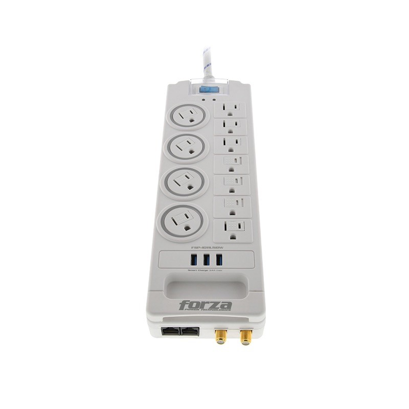 Forza - Surge protector - AC 110/220 V Forza 11 Outlets NEMA 3USB 5ft WH