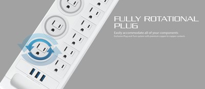 Forza - Surge protector - AC 110/220 V Forza 11 Outlets NEMA 3USB 5ft WH