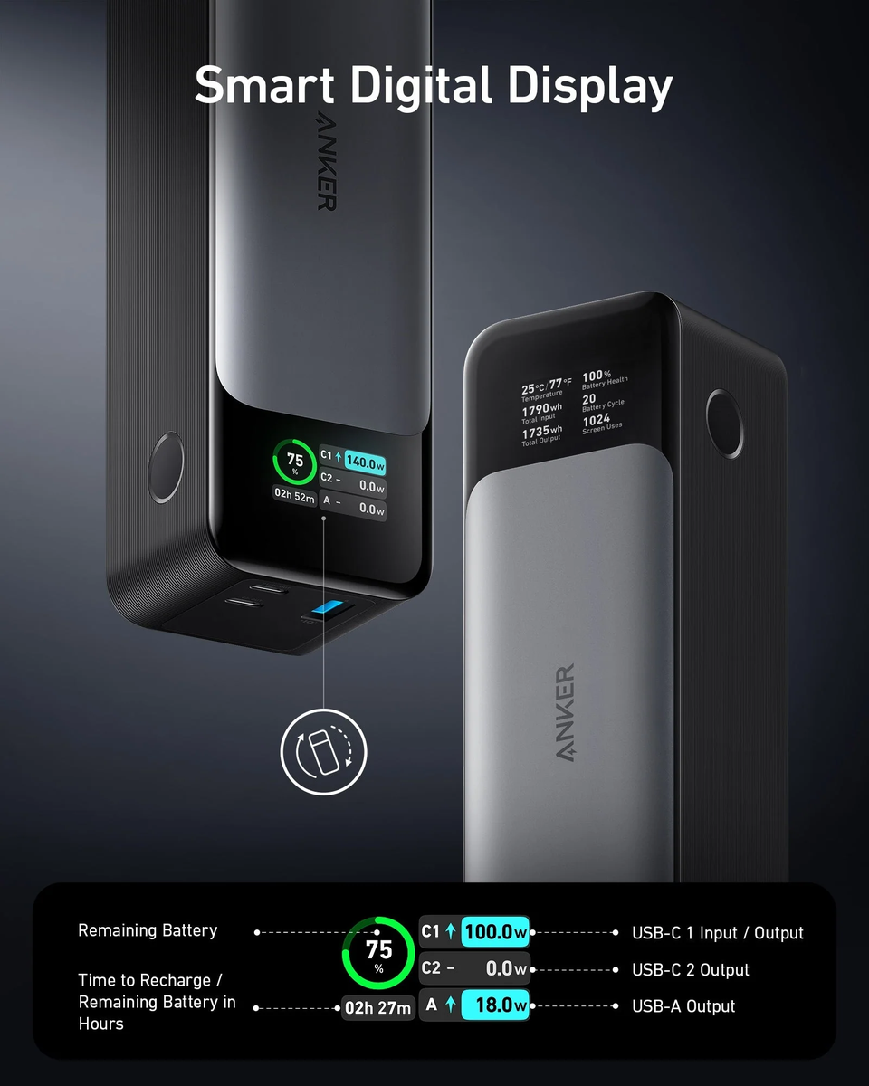 Anker - Power Bank - 140 W Anker Lithium USB-C 24,000 mAh