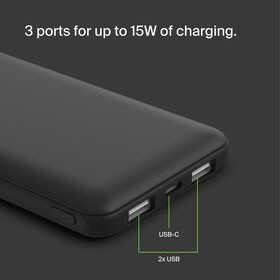Belkin BoostCharge - Power bank - 10000 mAh Belkin 15 Watt 3 output connectors (24 pin USB-C, 2 x USB) black