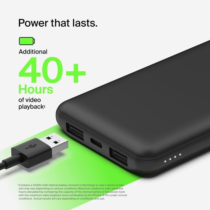 Belkin BoostCharge - Power bank - 10000 mAh Belkin 15 Watt 3 output connectors (24 pin USB-C, 2 x USB) black